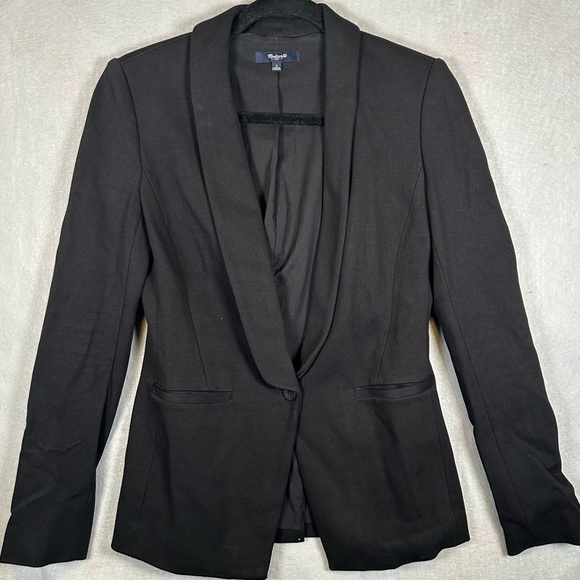 Madewell Duskfall Drape One Button Black Blazer Women’s Size 2 Fitted Preppy - Picture 1 of 14